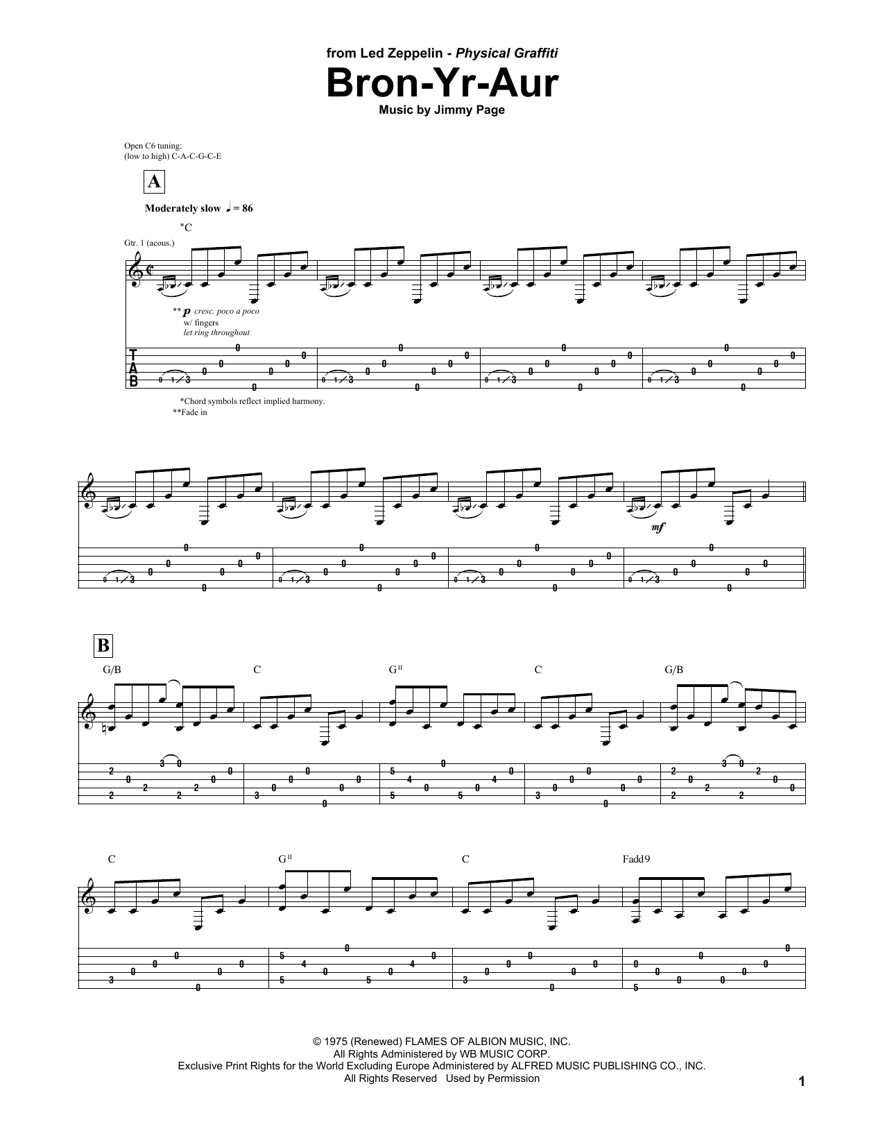 Led Zeppelin "Bron-Yr-Aur" Sheet Music Notes, | Rock Score Guitar Tab Download Printable. SKU: 159585