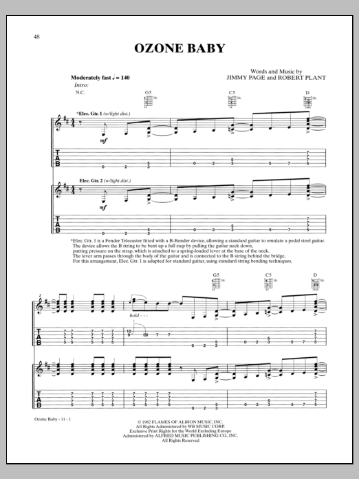 Led Zeppelin Ozone Baby sheet music notes and chords. Download Printable PDF.