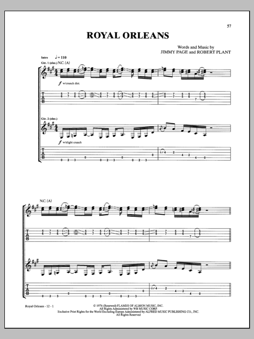 Led Zeppelin Royal Orleans sheet music notes and chords. Download Printable PDF.