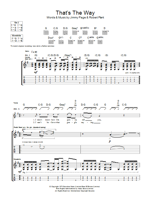 Led "That's The Way" Sheet Music Notes, | Rock Score Guitar Tab Download Printable. SKU: 115226