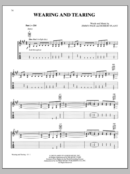 Led Zeppelin Wearing And Tearing sheet music notes and chords. Download Printable PDF.