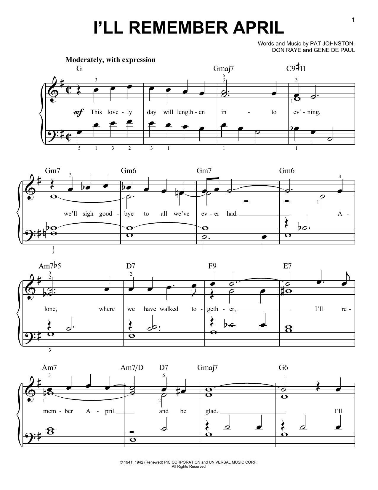 Learn to play Lee Konitz I'll Remember April sheet music for Easy Piano in minutes. Price: 6.9900$ Lee Konitz I'll Remember April sheet music notes and chords arranged for Easy Piano