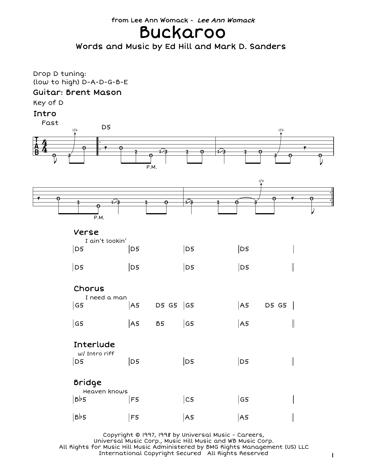 Learn to play Lee Ann Womack Buckaroo sheet music for Guitar Lead Sheet in minutes. Lee Ann Womack Buckaroo sheet music notes and chords. Download Printable PDF.