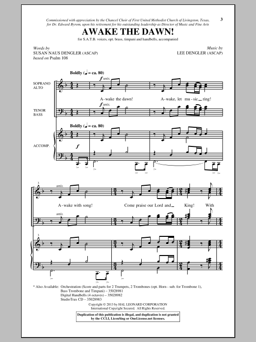 Learn to play Lee Dengler Awake The Dawn! sheet music for Handbells in minutes. Price: 16.9700$ Lee Dengler Awake The Dawn! sheet music notes and chords arranged for Handbells