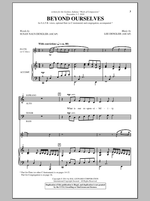 Lee Dengler Beyond Ourselves sheet music notes and chords. Download Printable PDF.