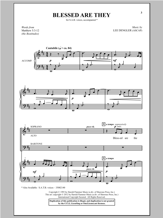 Lee Dengler Blessed Are They sheet music notes and chords. Download Printable PDF.