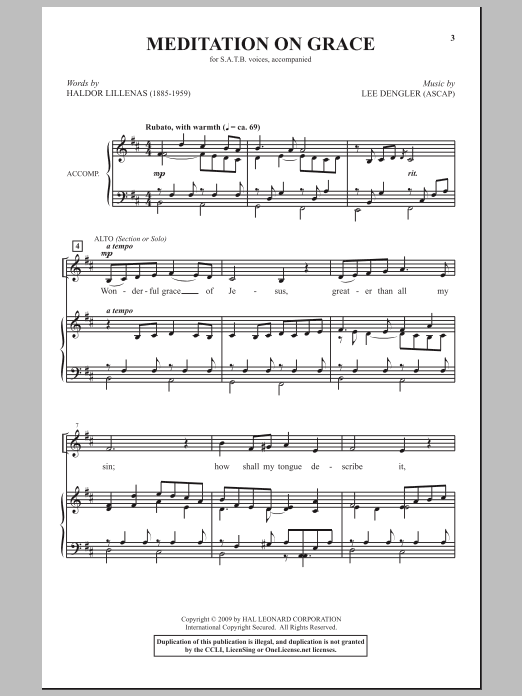 Lee Dengler Meditation On Grace sheet music notes and chords. Download Printable PDF.