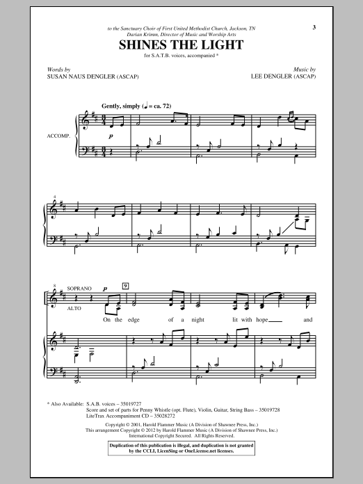 Learn to play Lee Dengler Shines The Light sheet music for SATB Choir in minutes. Lee Dengler Shines The Light sheet music notes and chords. Download Printable PDF.