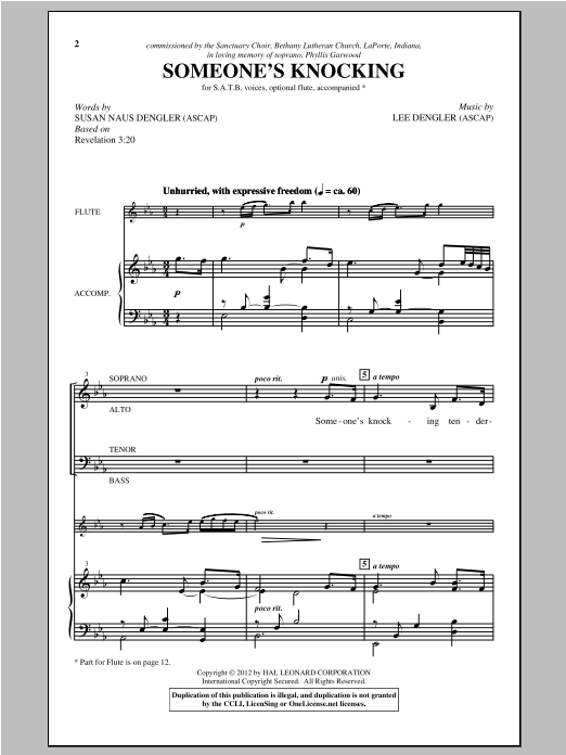 Lee Dengler Someone's Knocking sheet music notes and chords. Download Printable PDF.