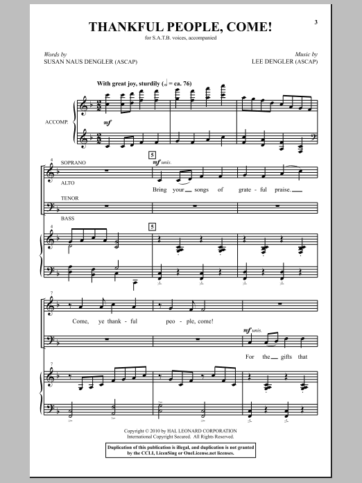 Lee Dengler Thankful People, Come sheet music notes and chords. Download Printable PDF.