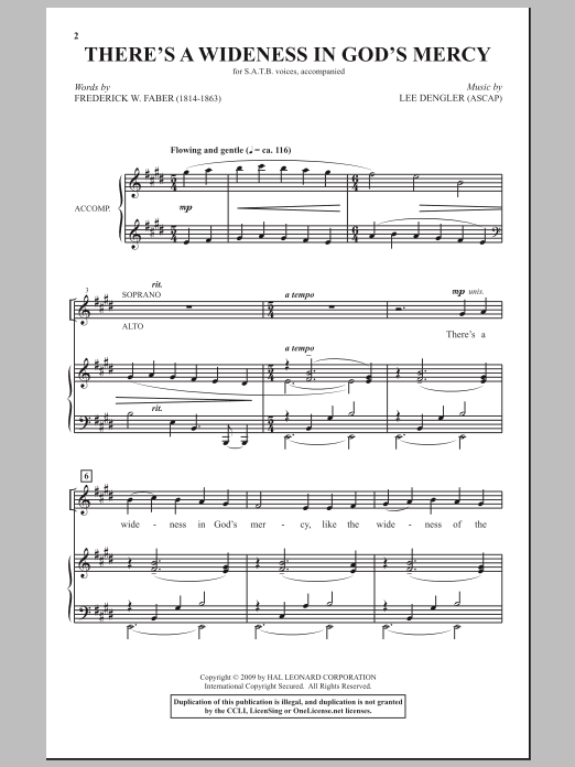Learn to play Lee Dengler There's A Wideness In God's Mercy sheet music for SATB Choir in minutes. Price: 3.9900$ Lee Dengler There's A Wideness In God's Mercy sheet music notes and chords arranged for SATB Choir