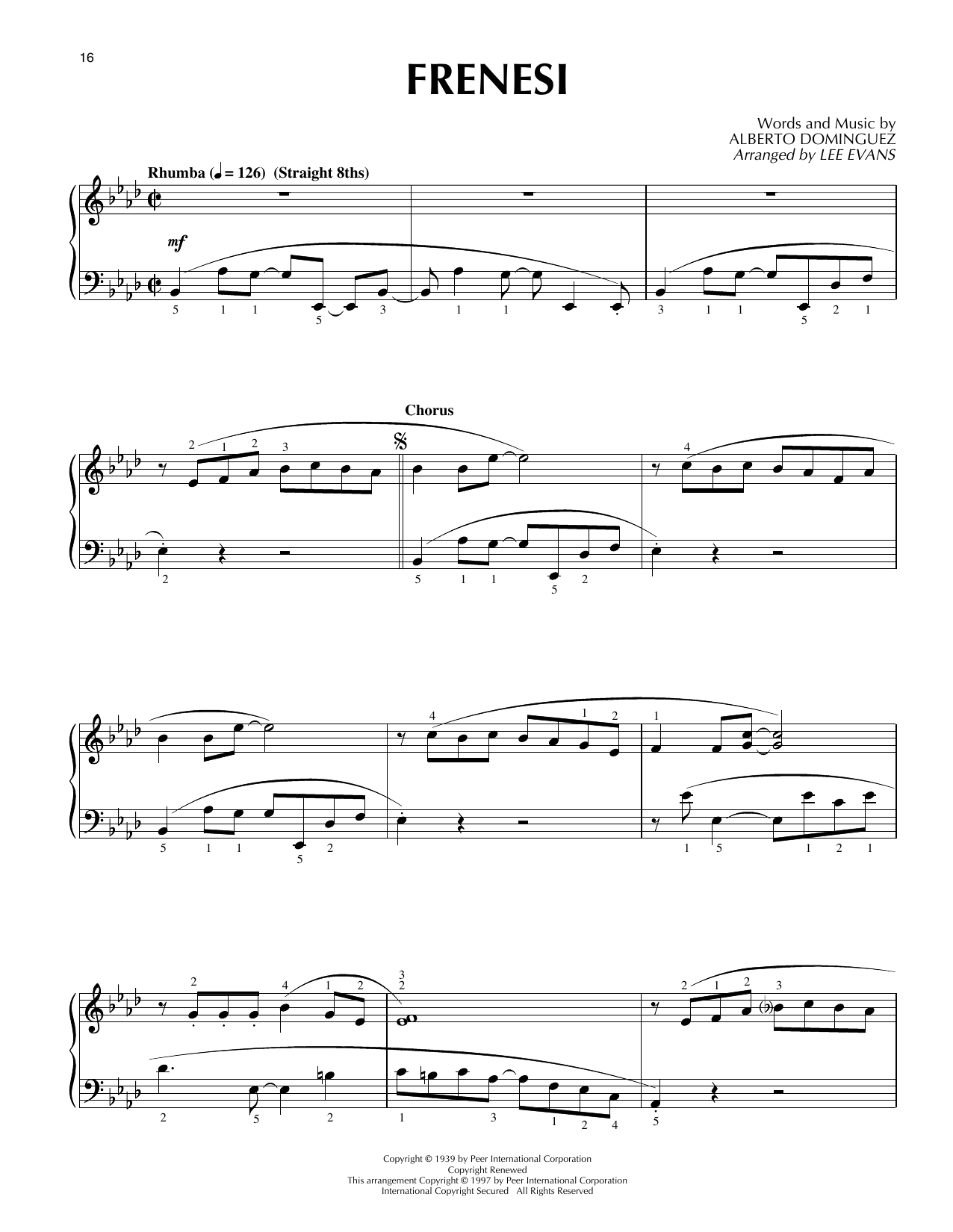 Lee Evans Frenesí sheet music notes and chords. Download Printable PDF.