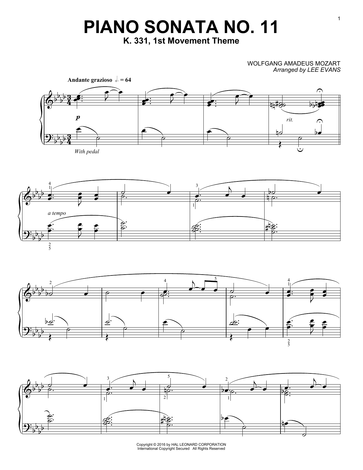 Learn to play Lee Evans Piano Sonata In A Major, K.331, 1st Movement sheet music for Piano Solo in minutes. Lee Evans Piano Sonata In A Major, K.331, 1st Movement sheet music notes and chords. Download Printable PDF.