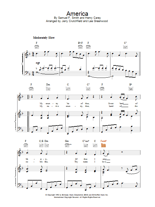 Lee Greenwood America sheet music for Piano, Vocal & Guitar (Right-Hand Melody) in minutes. Price: 7.8900$ Lee Greenwood America sheet music notes and chords. Download Printable PDF.