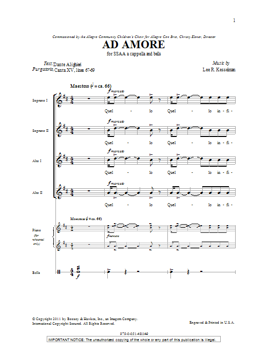 Lee Kesselman Ad Amore sheet music notes and chords. Download Printable PDF.