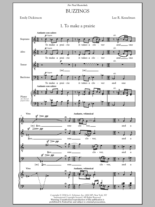 Learn to play Lee Kesselman Buzzings sheet music for SATB Choir in minutes. Lee Kesselman Buzzings sheet music notes and chords. Download Printable PDF.