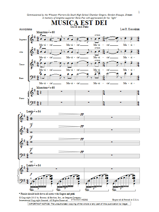 Lee Kesselman Musica Est Dei sheet music notes and chords. Download Printable PDF.