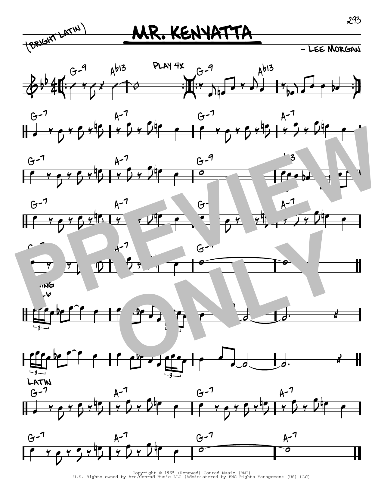 Lee Morgan Mr. Kenyatta sheet music notes and chords. Download Printable PDF.