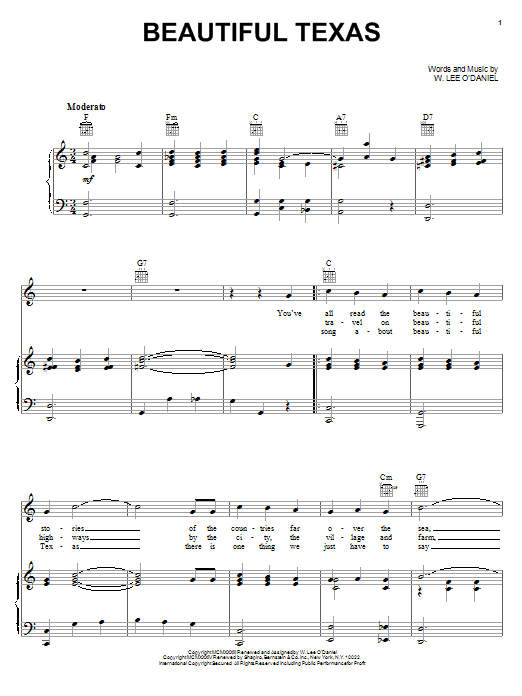 Lee O'Daniel Beautiful Texas sheet music notes and chords. Download Printable PDF.