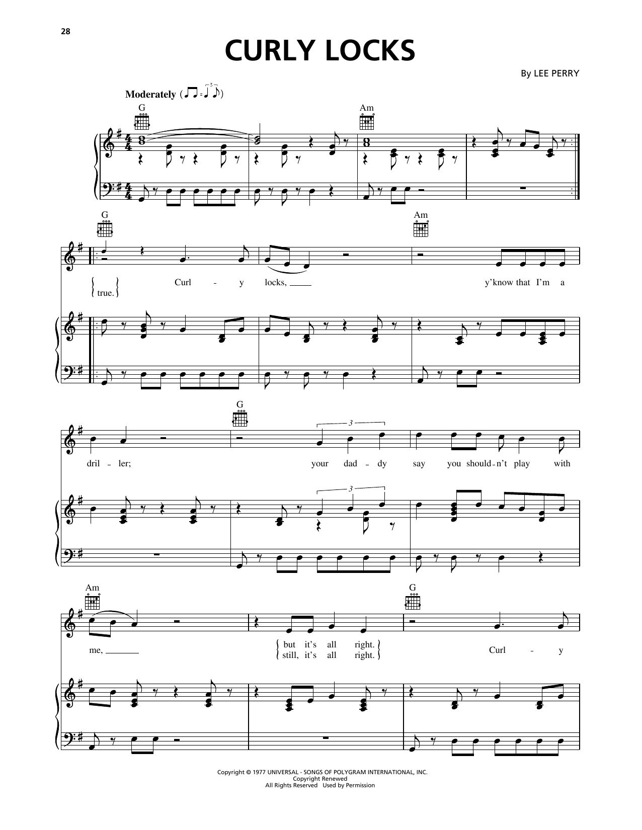 Lee Perry Curly Locks sheet music notes and chords. Download Printable PDF.