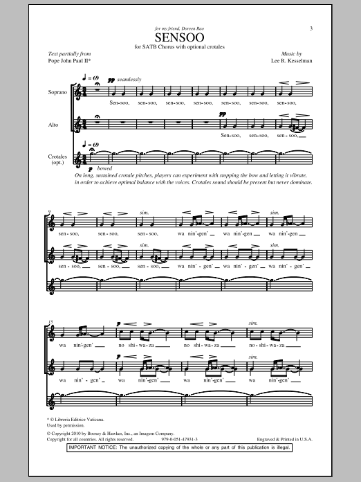 Lee R. Kesselman Sensoo sheet music notes and chords. Download Printable PDF.