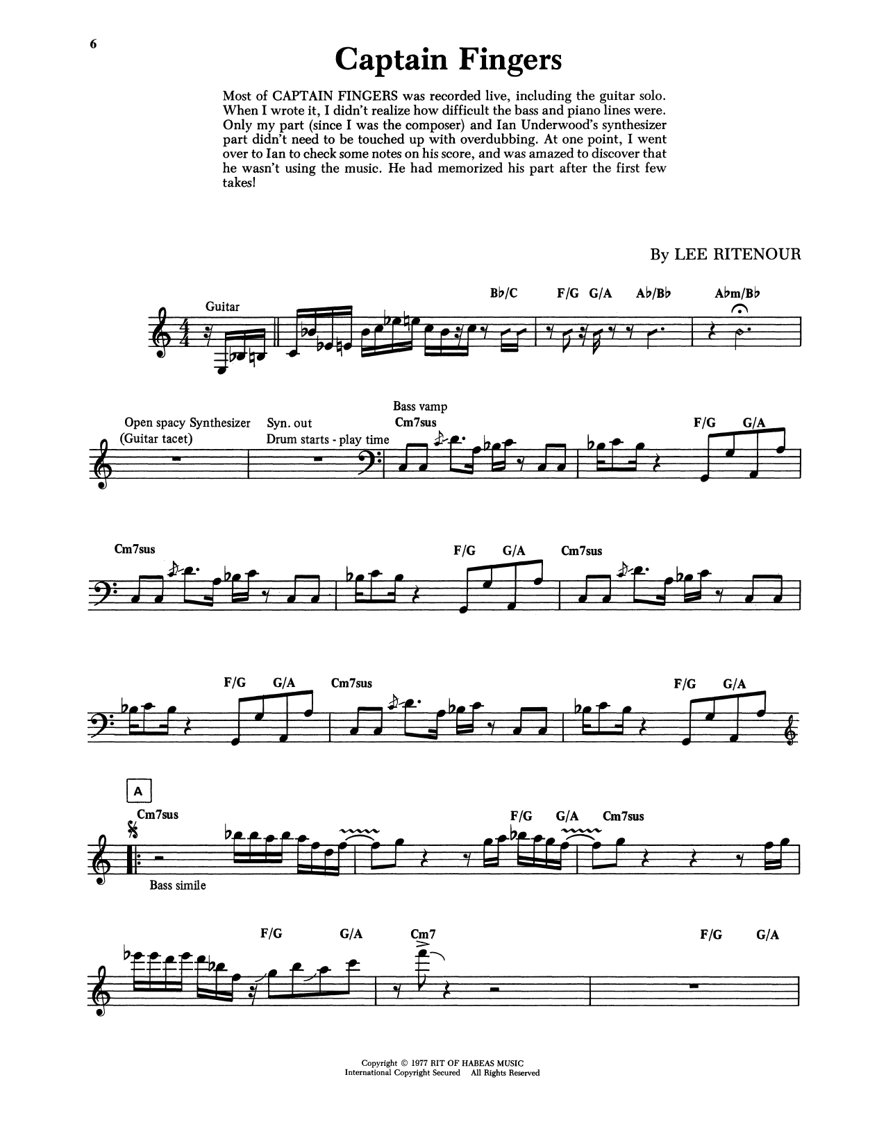 Lee Ritenour Captain Fingers sheet music notes and chords. Download Printable PDF.