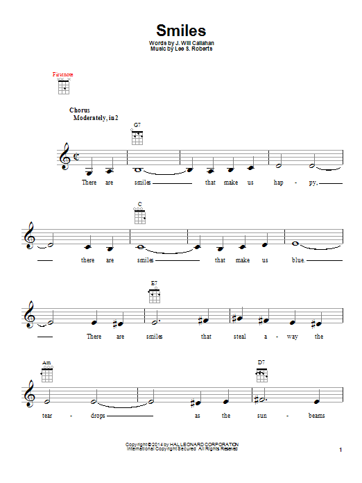 Lee S. Roberts Smiles sheet music notes and chords. Download Printable PDF.