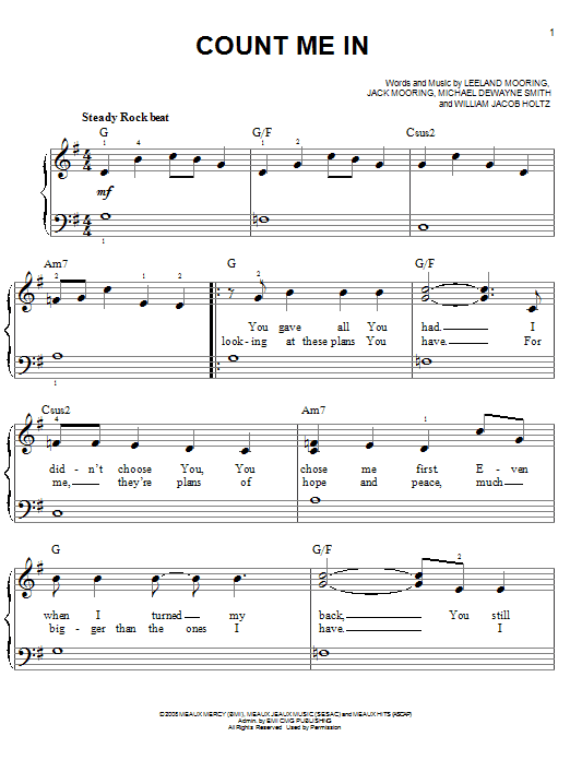 Leeland Count Me In sheet music notes and chords. Download Printable PDF.