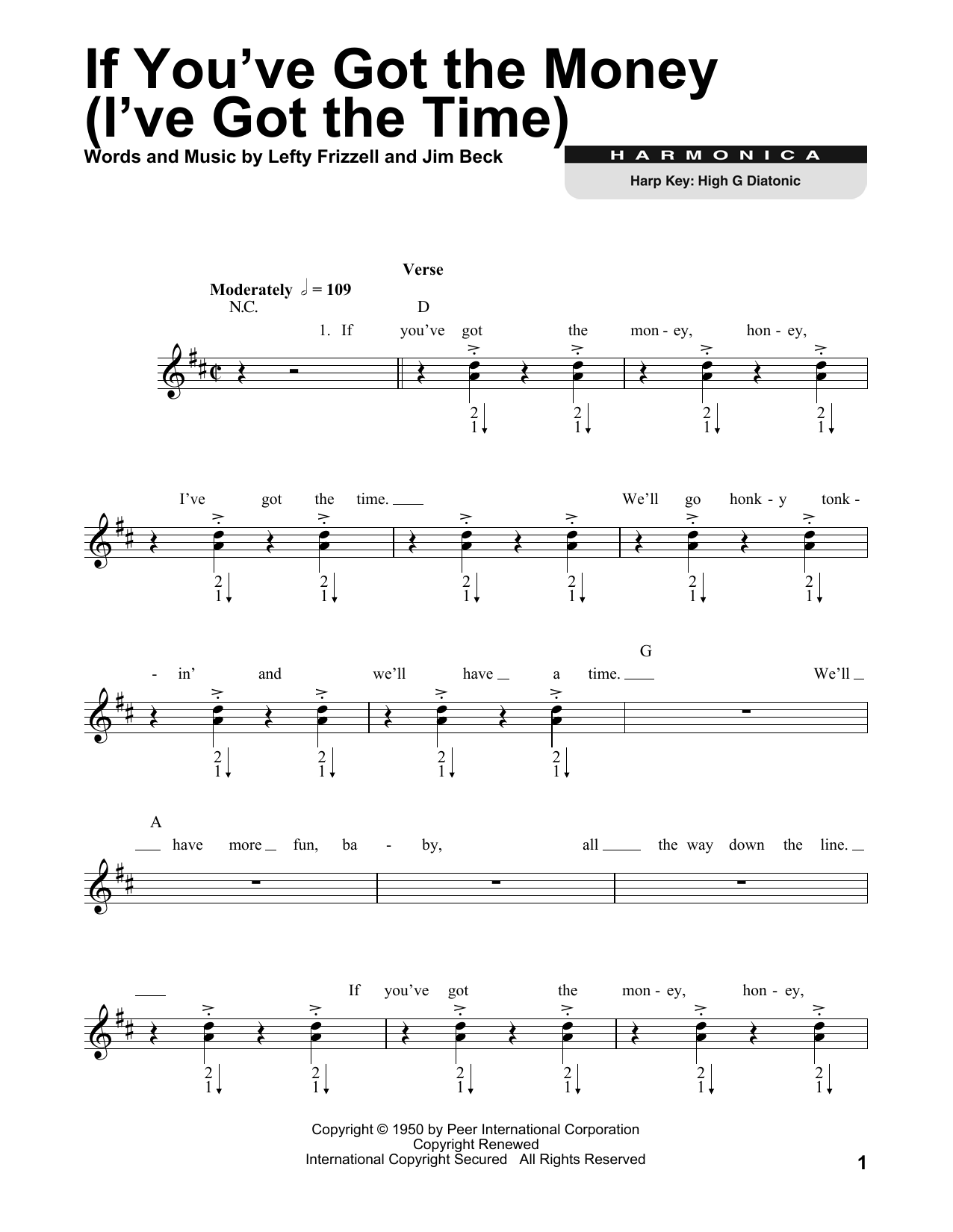 Lefty Frizzell If You've Got The Money (I've Got The Time) sheet music notes and chords. Download Printable PDF.