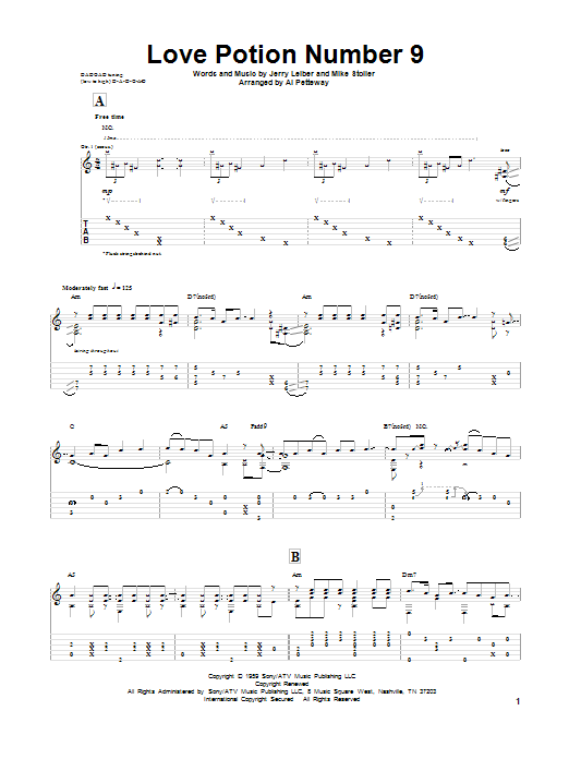 Learn to play Leiber And Stoller Love Potion Number 9 sheet music for Guitar Tab in minutes. Leiber And Stoller Love Potion Number 9 sheet music notes and chords. Download Printable PDF.