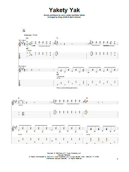 Learn to play Leiber And Stoller Yakety Yak sheet music for Guitar Tab in minutes. Leiber And Stoller Yakety Yak sheet music notes and chords. Download Printable PDF.