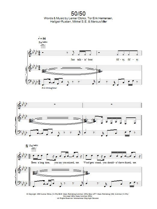 Lemar 50/50 sheet music notes and chords. Download Printable PDF.