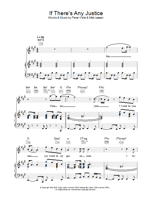 Learn to play Lemar If There's Any Justice sheet music for Piano, Vocal & Guitar (Right-Hand Melody) in minutes. Lemar If There's Any Justice sheet music notes and chords. Download Printable PDF.