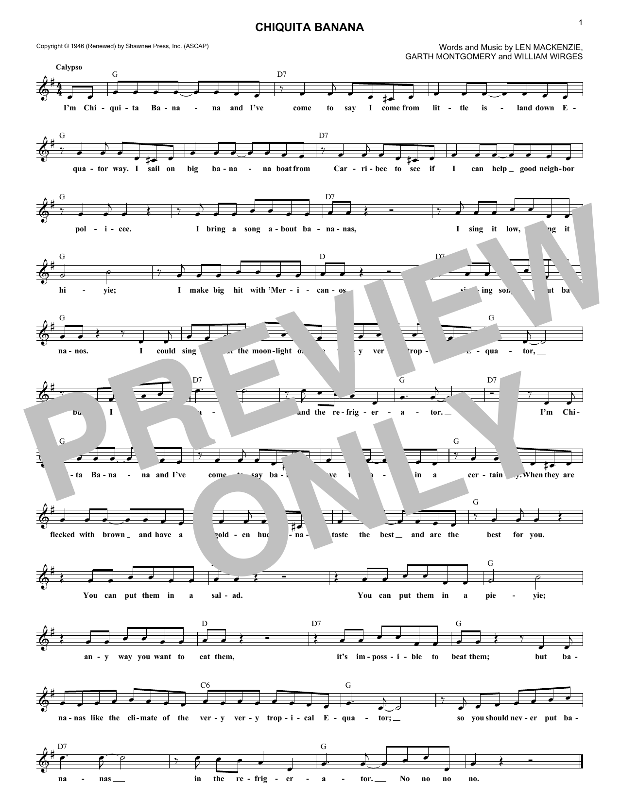 Len Mackenzie Chiquita Banana sheet music notes and chords. Download Printable PDF.