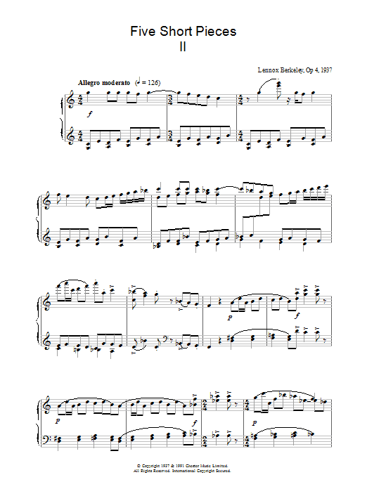 Learn to play Lennox Berkeley Five Short Pieces, No.2, Op.4 sheet music for Piano Solo in minutes. Lennox Berkeley Five Short Pieces, No.2, Op.4 sheet music notes and chords. Download Printable PDF.