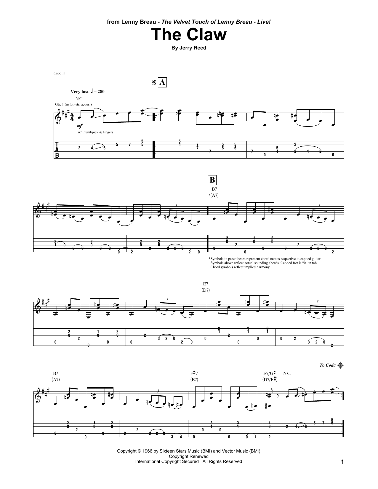 Lenny Breau The Claw sheet music notes and chords. Download Printable PDF.