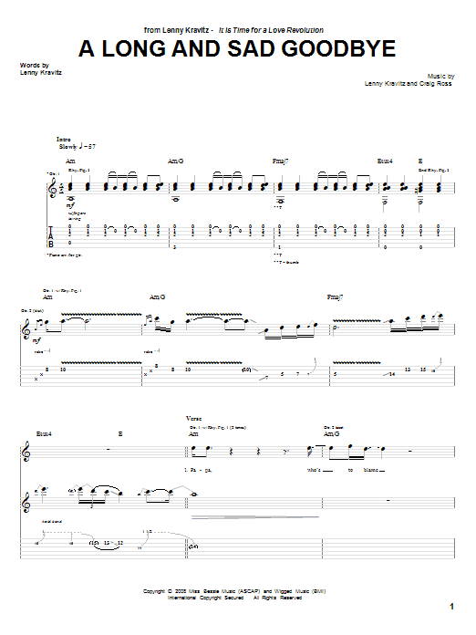 Learn to play Lenny Kravitz A Long And Sad Goodbye sheet music for Guitar Tab in minutes. Price: 7.8900$ Lenny Kravitz A Long And Sad Goodbye sheet music notes and chords arranged for Guitar Tab