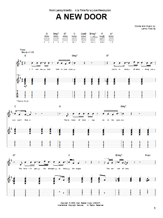 Lenny Kravitz A New Door sheet music notes and chords arranged for Guitar Tab