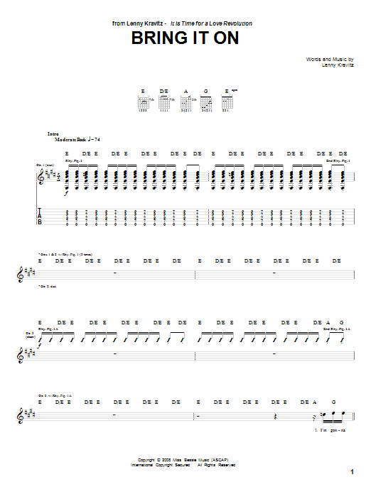 Learn to play Lenny Kravitz Bring It On sheet music for Guitar Tab in minutes. Lenny Kravitz Bring It On sheet music notes and chords. Download Printable PDF.