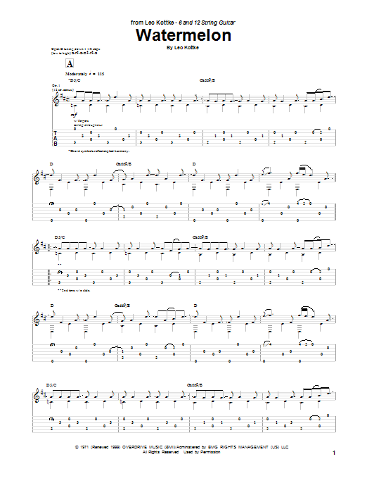 Learn to play Leo Kottke Watermelon sheet music for Guitar Tab in minutes. Leo Kottke Watermelon sheet music notes and chords. Download Printable PDF.