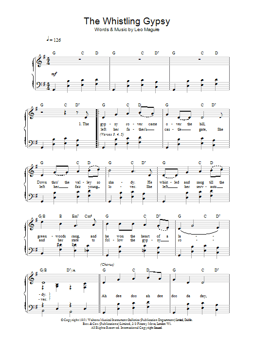 Leo Maguire Whistling Gypsy sheet music for Piano, Vocal & Guitar (Right-Hand Melody) in minutes. Price: 7.8900$ Leo Maguire Whistling Gypsy sheet music notes and chords. Download Printable PDF.