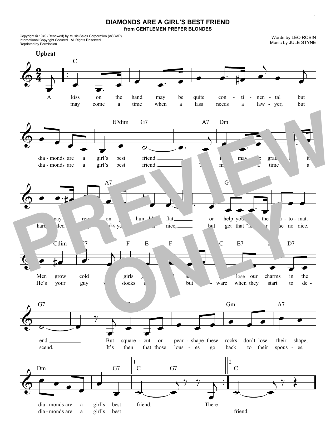 Learn to play Leo Robin Diamonds Are A Girl's Best Friend sheet music for Lead Sheet / Fake Book in minutes. Leo Robin Diamonds Are A Girl's Best Friend sheet music notes and chords. Download Printable PDF.