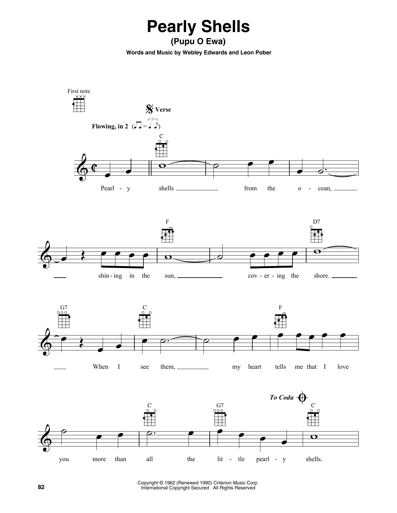 Learn to play Leon Pober Pearly Shells (Pupu O Ewa) sheet music for Baritone Ukulele in minutes. Price: 5.9900$ Leon Pober Pearly Shells (Pupu O Ewa) sheet music notes and chords arranged for Baritone Ukulele