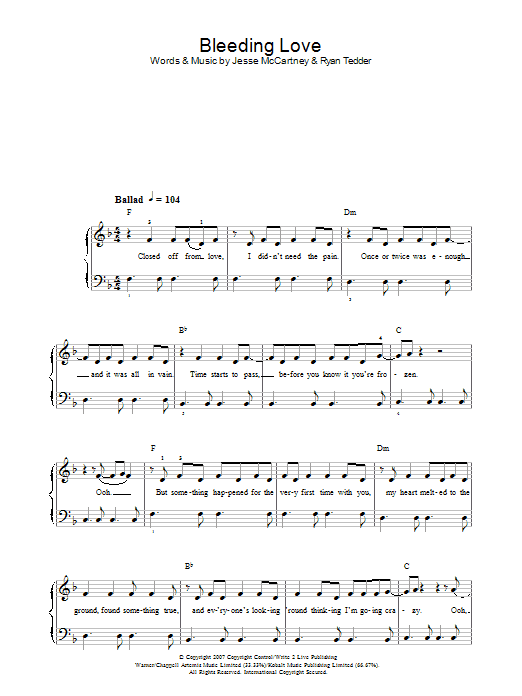 Leona Lewis Bleeding Love sheet music notes and chords. Download Printable PDF.