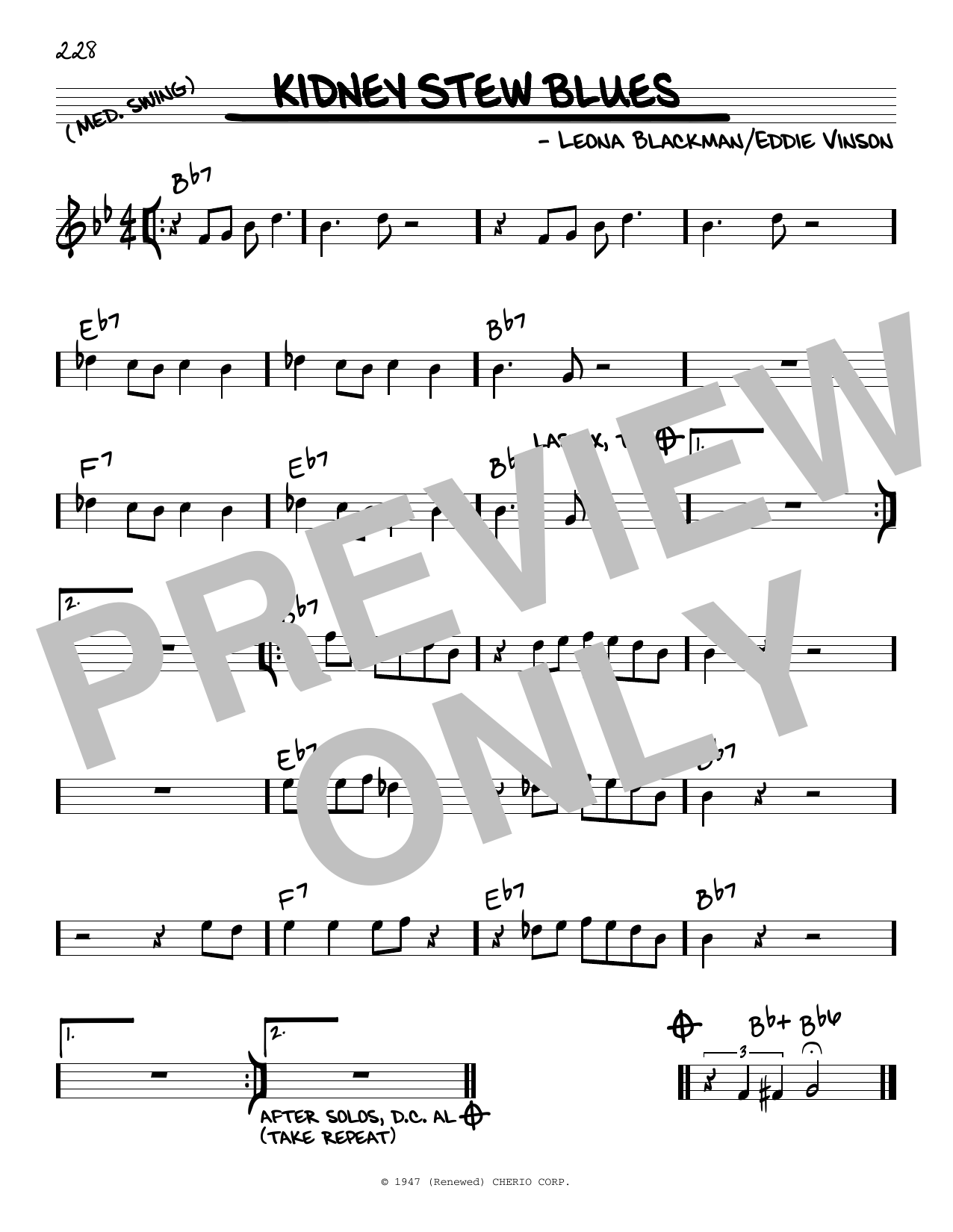 Leona Blackman Kidney Stew Blues sheet music notes and chords. Download Printable PDF.