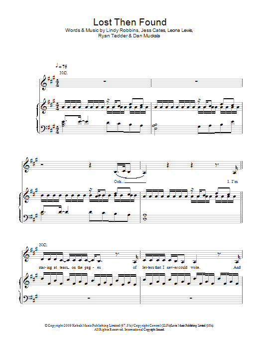 Leona Lewis Lost Then Found sheet music notes and chords arranged for Piano, Vocal & Guitar Chords