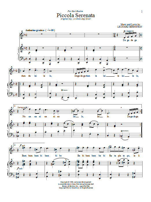 Leonard Bernstein Piccola Serenata sheet music notes and chords. Download Printable PDF.