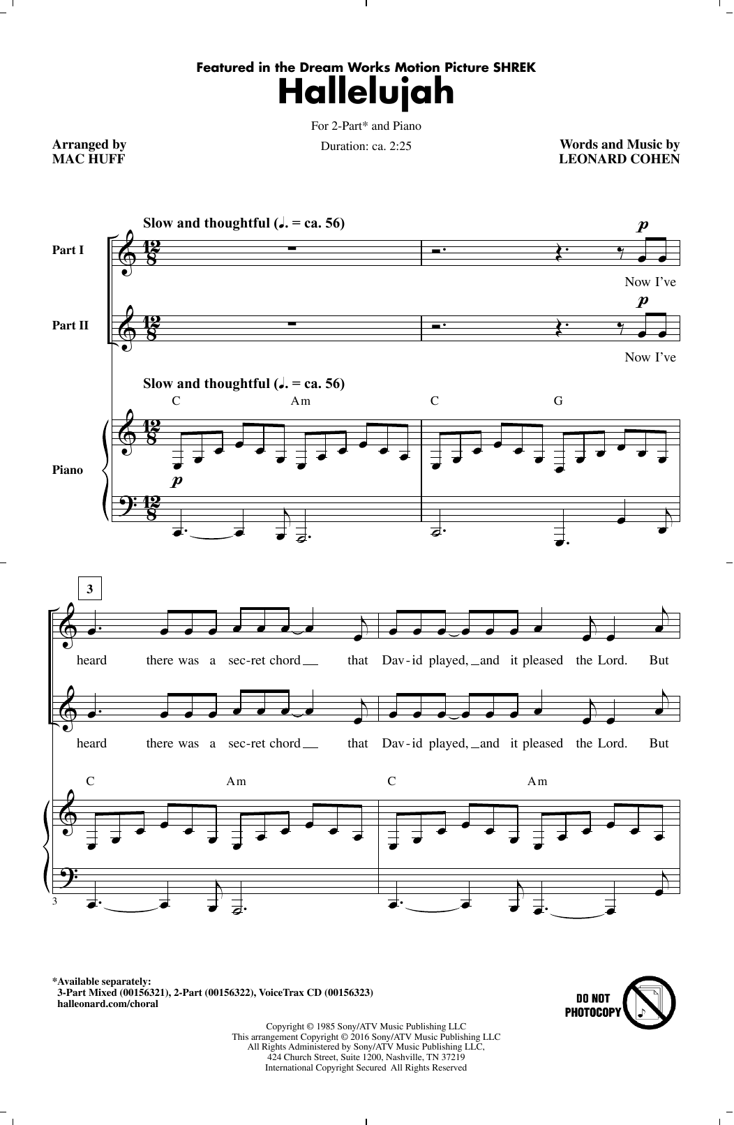 Leonard Cohen Hallelujah (arr. Mac Huff) sheet music notes and chords. Download Printable PDF.