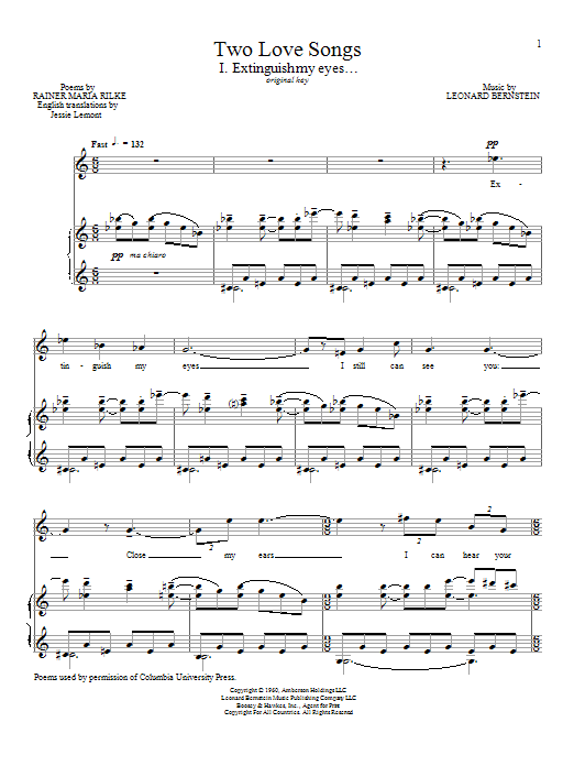 Leonard Bernstein Extinguish My Eyes sheet music notes and chords. Download Printable PDF.