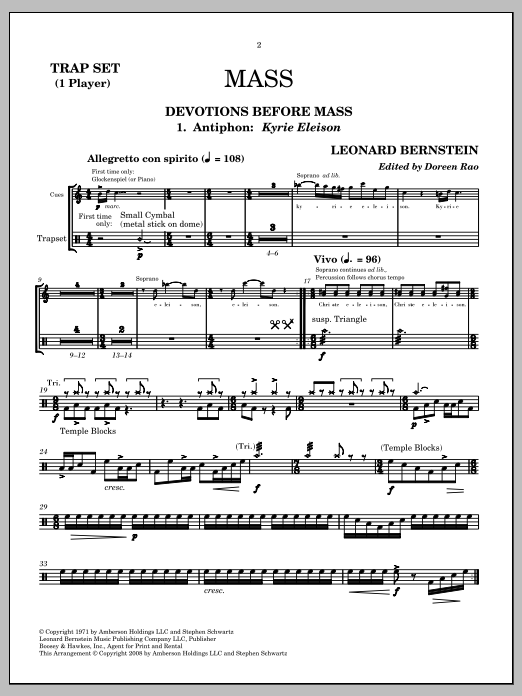 Leonard Bernstein Mass sheet music notes and chords. Download Printable PDF.